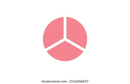 Circle divided into three equal segments. Three parts fraction circle.