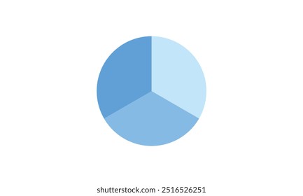 Circle divided into three equal segments. Three parts fraction circle.