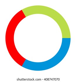circle divided into three equal parts colored, section one hundred and twenty degrees vector