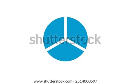 Circle divided into three equal segments. Three parts fraction circle.