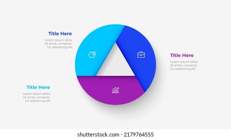 Circle divided into three parts. Template for cycle business presentation. Vector infographic design illustration with 3 options.