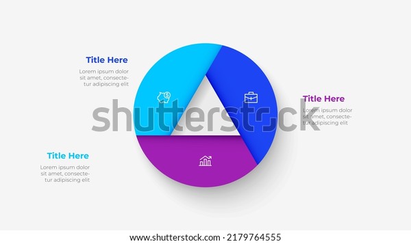 Circle divided into three parts. Template for\
cycle business presentation. Vector infographic design illustration\
with 3 options.