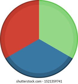 Circle divided in three. Pie chart with three same size sectors. Transparent background great for presentations.