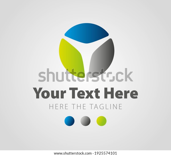 Circle divided in three pieces of\
different colors blue green and grey logo. Ready\
logo