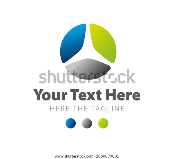 Circle divided in three pieces of
different colors blue green and grey logo. Ready
logo