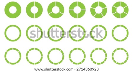 Circle divides on 1 to 9 equal parts. Wheel round diagram part symbol. Infographic element round shape, Circle semicircle quarter shapes. Black segmented circle set.