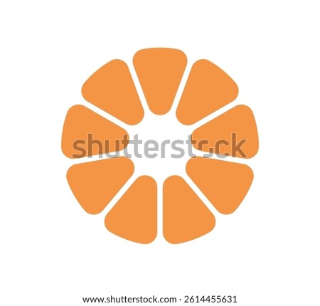 Circle division infographic icon. Pie chart divided nine equal parts. 9 sectors with rounded corners icon. Orange infographic flower round diagram. Vector illustration isolated on white background.