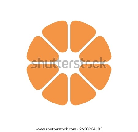 Circle division infographic icon. Pie chart divided eight equal parts. 8 sectors with rounded corners icon. Orange infographic flower round diagram. Vector illustration isolated on white background.