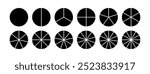 Circle division infographic icon set. Pie chart divided 8,9,10 equal parts. Pizza or donut round diagram. Infographic wheel segment and fraction. Vector illustration isolated on white background.