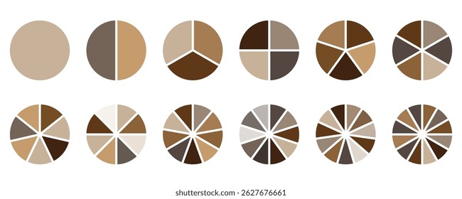 Conjunto de iconos de infografía de división de círculo. Gráfico de sección circular. Diseño web, presentación comercial, mapa de marketing, gráfico circular dividido de 1 a 15 partes iguales. Colección de diagrama colorido. ILUSTRACIÓN VECTORIAL EP