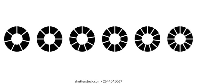 Circle division infographic icon set.  circle diagram with sections or parts, Color pizza or donut round diagram. Infographic wheel segment and fraction.