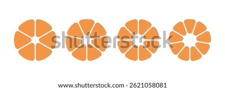 Circle division infographic icon set. Pie chart divided 6, 7, 8, 9 equal parts. Pizza or flower round diagram. Infographic wheel segment and fraction. Vector illustration isolated on white background.