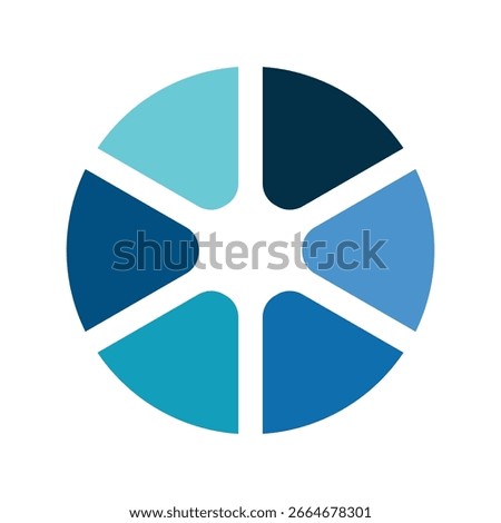 Circle division infographic icon set. Pie chart divided 1,2,3,4,5,6 equal parts. Color pizza or donut round diagram. Infographic wheel segment and fraction. Vector illustration