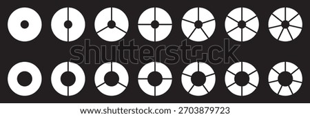 Circle division on 1, 2, 3, 4, 5, 6, 7, 8, 9, 10, 11, 12, 13, 14 equal parts. Wheel life round divided diagrams with segments. Blank infographic progress icons. Coaching tool. Segmented pinwheel red