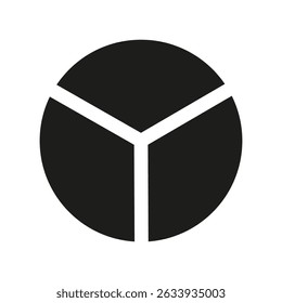 Circle division on 3 equal parts icon. Wheel round divided diagrams with three segments. Infographic simple black element. Coaching blank template.