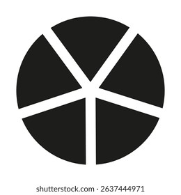 Circle division on 5 equal parts icon. Wheel divided diagrams with five segments. Infographic black round element. Coaching blank printable pattern.