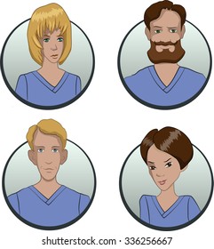 Circle doctors team icons set in flat style - Avatars of persons of different nationalities are multiethnic images of people