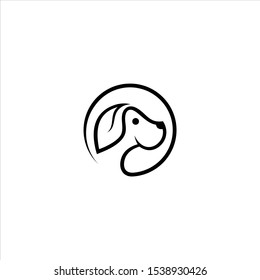 circle dog face logo. dog line art illustration. doggy shop logo