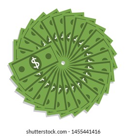 circle of dollar bills, isolated vector illustration 