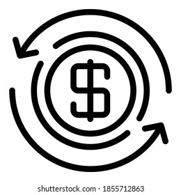 Circle dollar icon. Outline circle dollar vector icon for web design isolated on white background