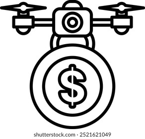 A circle with a dollar sign in the middle. The image is of a drone with a camera attached to it