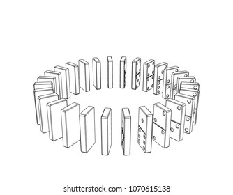 Circle of dominoes. Isolated on white background.Vector outline illustration. 