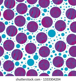 circle doodle abstract decoration and background seamless repeated pattern blue and purple