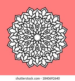 Circle doodle art isolated mandala ornament on red.