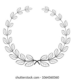 circle doodle laurel wreath vector icon, for your title border, isolated on white