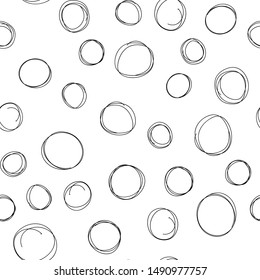 Circle doodles seamless pattern. Hand drawn round shapes texture background.