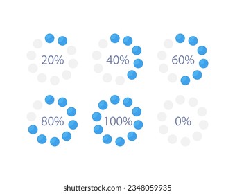 Circle dot infographic chart design template set. Progress completion variety. Task realization. Visual data presentation. Editable circular diagrams collection. Myriad Pro-Bold, Regular fonts used