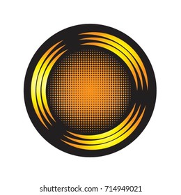 circle with dot pattern & signal waves icon in orange color & black-vector drawing