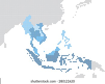 Circle Dot South East Asia And Nearby Countries Map. Vector Illustration