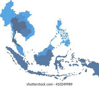 Circle Dot South East Asia And Nearby Countries Map. Vector Illustration