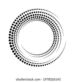 Circle dot spiral. Rotate dots frame. Futuristic ring with effect halftone. Border ripple. Modern abstract faded circle. Semitone arc shape spin round. Circular radial boarder. Swirl patern. Vector 