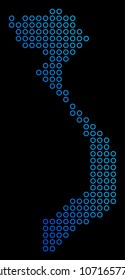 Circle dot vietnam map. Vector geographic map in blue gradient colors on a black background. Vector mosaic of Vietnam Map made of round dots.