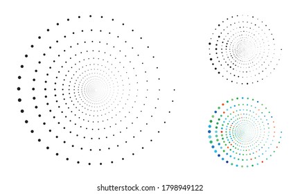 Circle dots backdrop. Halftone shapes, abstract logo emblem or design element for any project. Vector EPS10 illustration.