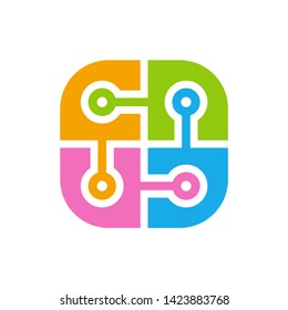 Circle Dots Digital Link Connection Business Company Vector Logo Design