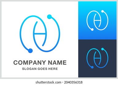 Circle Dots Letter H Digital Link Connection Business Company Vector Logo Design