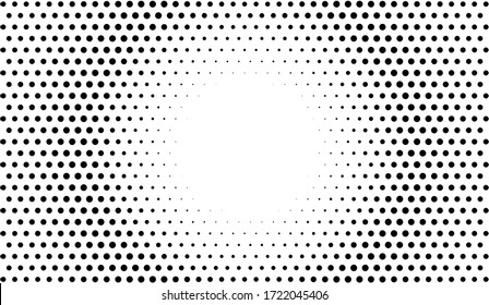 Circle dots vector background. Abstract halftone monochrome dotted round frame. Black and white minimal trendy pattern
