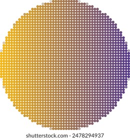 Ein Kreis von Punkten mit einem gelben und violetten Hintergrund. Der Kreis ist der Schwerpunkt des Bilds