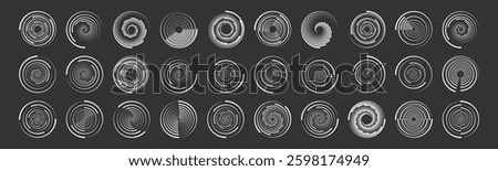 Circle dotted speed lines. Abstract round halftone circle frames, rotating dotted circle shapes. Big collection of round Logos.