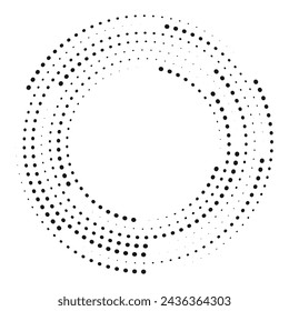 Circular líneas de velocidad punteadas. Líneas de velocidad punteadas de semitonos gruesas negras. Remolino redondo y curvas movimiento espiral símbolo. Cargando icono