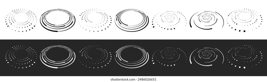 Circle dotted speed lines png. Abstract round halftone circle frames, rotating dotted circle shapes. Big collection of round Logos.	