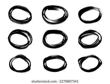 Circle drawn with a black marker. Set of doodle style various scribble circles. Black hand drawn design elements on white background. Vector illustration