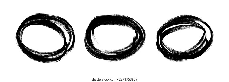 Circle drawn with a black marker. Set of three doodle style various scribble circles. Black hand drawn design elements on white background. Vector illustration