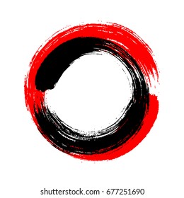 A circle drawn by a Chinese brush red and black paint