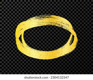 Circle drawn with a gold marker. Doodle style scribble circle. Gold hand drawn design elements on dark transparent background. Vector illustration