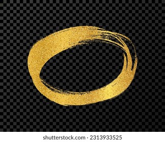 Circle drawn with a gold marker. Doodle style scribble circle. Gold hand drawn design elements on dark transparent background. Vector illustration