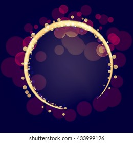 Circle drawn orange light in the dark with bokeh effect. The violet-blue tones